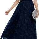 Women's Casual Tulle Midi Dress Ruffle Sleeve Crewneck Lace Flowy Dresses Party Wedding Guest Sundress