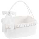 OIAHOMY Gift Basket with Long Handles, Large Woven Baskets for Gifts with Gift Bag, Ribbons and Lace, Cotton Rope Storage Basket for Birthdays, Baby Showers, Picnic, Wedding DIY Presents 19L - White