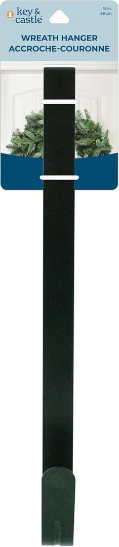 Jacent Key & Castle Wreath Hanger 15", Black Metal Indoor Outdoor Door Decoration Hook