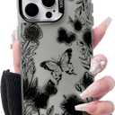 Lovmooful Compatible for iPhone 15 Pro Max Case Cute Cool Flower Floral Butterfly Black Design for Girls Women PC+TPU Shockproof Protective Girly for iPhone 15 Pro Max-Flower&Butterfly
