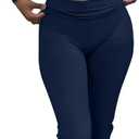 AYWA Women's 2 Piece Outfits Foldover Flare Pants Long Sleeve Crew Neck T-shirt Fitted Pajama Sets (Navy, XS)