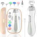 Baby Nail File Electric Baby Nail Care Set with LED Light, Baby Nail Clipper Electric for Newborn/Infants/Adults Toenails and Fingernails, 7 Grinding Head Replacement Pads, Grey