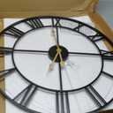 Large Industrial Wall Clock with Roman Numerals, Indoor Silent Non-Ticking Retro Clock, Vintage Metal Decorative Black Metal Art Clock Battery Operated for Home Kitchen Cafe Hotel Office Decor (24in, Gold)