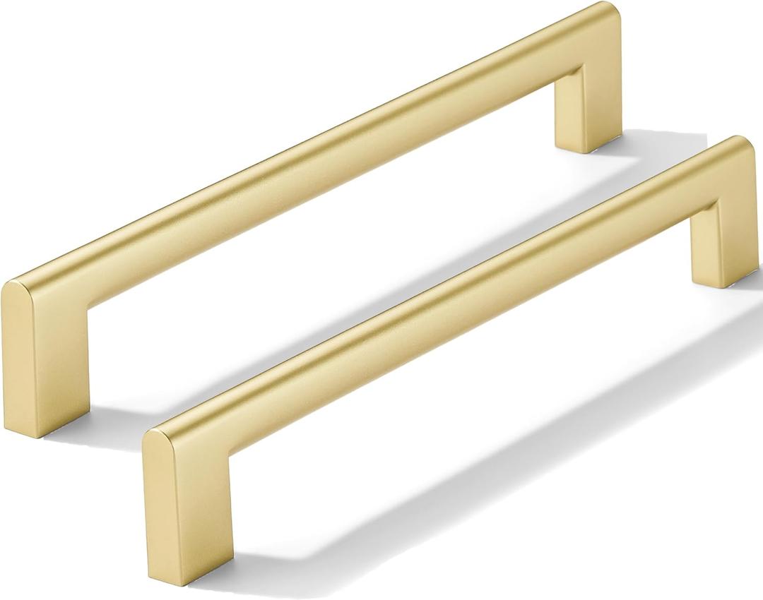 10 Pack 6 Inch Hole Center Brushed Gold Cabinet pulls Heavy Duty Solid Hardware for bathrooms Dressing Tables, Cabinets and Kitchen Cabinets