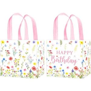 umoni Flower Party Favor Bags Non-Woven Wildflower Gift Bags 12PCS Wildflower Birthday Party Supplies Floral Theme Treat Bags for Spring Wedding Bridal Shower Decor