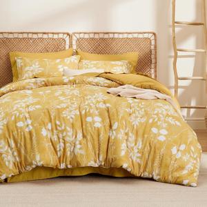 Bedsure Queen Comforter Set - 7 Pieces Floral Yellow Soft Bedding Sets, Queen Bed in a Bag with Botanical Flowers Comforter, Sheets, Pillowcases & Shams (15 - Yellow)