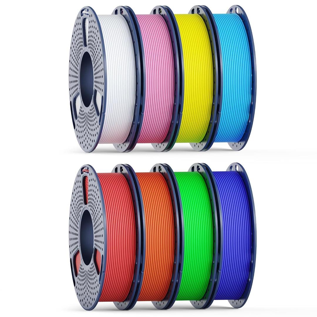 250g High Speed SUNLU PETG Filament 1.75mm Bundle, 250g Spool, 8 Rolls, White+Red+Orange+Yellow+Green+Sky Blue+Blue+Pink