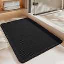 Luxury Waffle Bath Mat, Super Absorbent Non Slip Bathroom Rugs, Boho Ultra Soft Comfort Machine Washable Quick Dry Floor Mats with Tassels (Black, 20" x 30")
