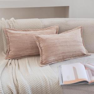 Neelvin Set of 2 Velvet Decorative Throw Pillow Covers 12x20 Inch Beige Modern Luxury Cushion Covers Textured Pillow Cases for Living Room Home Decor Couch Sofa