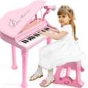 31 Keys Piano Keyboard Toy for Kids, Birthday Gift for 1 2 Year Old GirlsPink Musical Piano Toy for Toddlers with Microphone and Stool