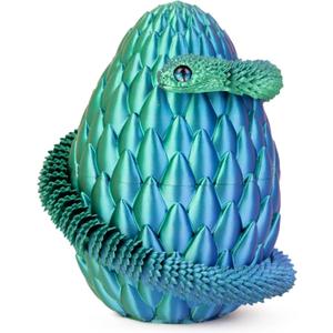 Easter Eggs, Snake Egg with 3D Printed Snake, Year of The Snake 2025, 3D Printed Snake, Executive Desk Toys, Articulated Snake, Fidget Toys Gifts for Easter Adults (GreenBlue)