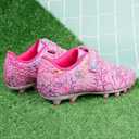 Brooman Kids Firm Ground Soccer Cleats Girls Football Cleats with Shin Guards and Soccer Socks, Size 2 (Pink)