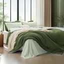 Queen Comforter Set 7 Pieces, Dark Green, Reversible Sage Green, Queen Bedding Sets, Soft Bed in a Bag Queen with Comforter, Sheets, Pillowcases & Shams, All Seasons Boho Bed Set