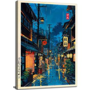 Large Tokyo Tea House Canvas Wall Art Japanese City Street Coffee Decor painting Pictures Ukiyo-e Illustration Anime Posters Prints for living room Bathroom Bedroom Office Hallway Home Decoration