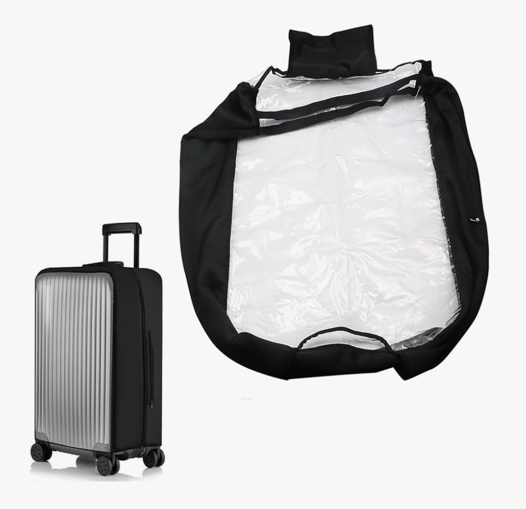 30" Luggage Cover with Easy Access Zipper, Stretch Protective Cover Transparent Waterproof And Damage Resistant, Black & Clear