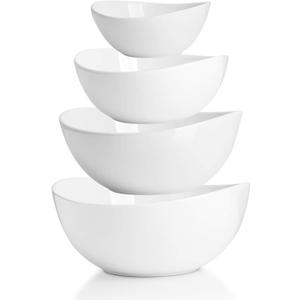Sweese Porcelain Serving Bowls Set, 10-42 oz, Versatile for Salad, Soup, Snacks, Microwave Dishwasher Safe, White