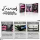 PBXBJY African American Wall Art African Girl Canvas Prints 3 PCS Black Queen with Pink Crown Lips Painting Black Woman Picture Framed Home Office Decor (16.00" x 24.00" x 3PCS)