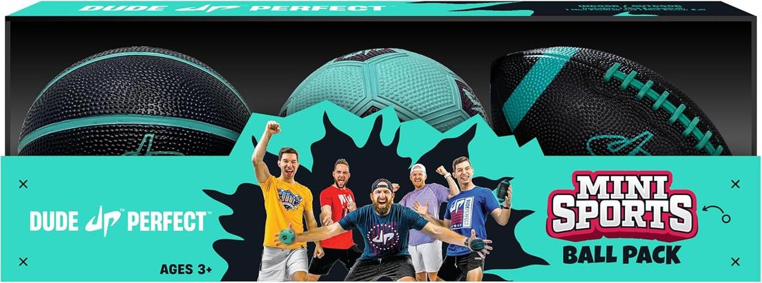 Dude Perfect Mini Sports Balls, Kids and Adults Multi-Pack Sports Ball Set, Indoor and Outdoor Play, Includes Football, Basketball and a Soccer Ball 