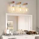 Farmhouse Vanity Light for Bathroom, 3-Light White Wood Bathroom Vanity Light Fixtures Over Mirror, Rustic Sconces Wall Lighting with Metal Lampshade for Living Room, Bedroom, Hallway