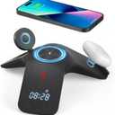 YLF 5-in-1 Wireless Charger station - Fast Charging Wireless Charging Stand with Adapter,Samsung Wireless Charger with 7-Color LED and Bluetooth Clock for iPhone 15/15 Pro/14/13/12,Apple Watch,AirPods