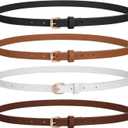 JASGOOD 4 Pack Skinny Women Leather Belt for Dresses Thin Waist Belt for Jeans Pants with Gold Buckle (B-black+brown+white+coffee),Size: Fit waist size 42"-46"