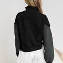 Women's Oversized Sweatshirts Color Block Pullovers Half Zipped Cropped Long Sleeve Casual Tops (Black)