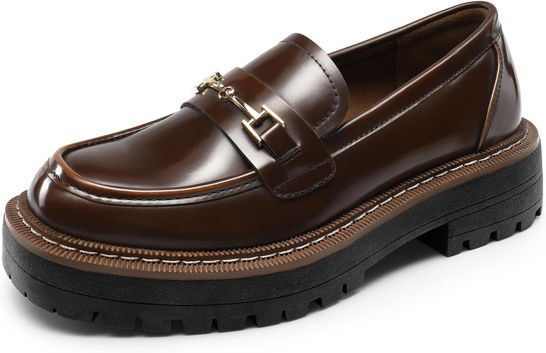 DREAM PAIRS Loafers for Women Platform Chunky Heel Slip On Loafers Business Office Casual Dressy Loafer Shoes (8.5, Brown)