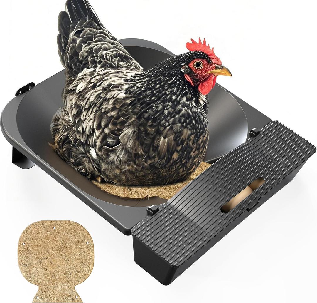 Roll Away Nesting Box for Chicken Coop with 3 Coconut Fiber Nesting Pads,Hen House Accessories,Black (Black)