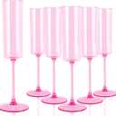 YOUBET 24 Pack Pink Plastic Champagne Flutes - 6 Oz Clear Pink Champagne Glasses - Square Plastic Toasting Glasses for Party Birthday Anniversary Wedding