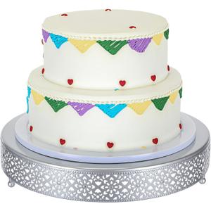 14 Inch Round Wedding Cake Stand for Cupcakes & Desserts, Silver | Sturdy Metal Construction, 2.5 Inch Height, Birthday Party Display, Cookie Service, Fruit Serving Tray, Easy Wipe Cleaning