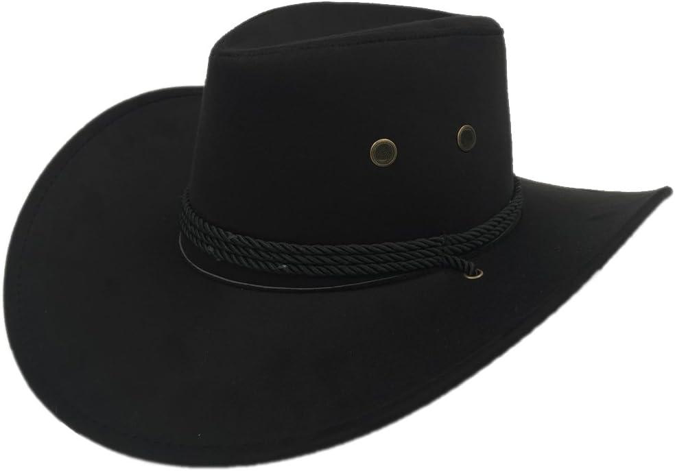 Men's Outback Faux Felt Wide Brim Western Cowboy Hat (Black)