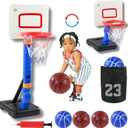 Toddler Kids Basketball Hoop, Height-Adjustable Indoor & Outdoor Portable Basketball Goal for Swimming Pool & Poolside Play, Playset for Boys & Girls with 4 Balls, 1 Gym Bag, 1 Pump, Blue
