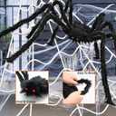 200" Halloween Spider Web + 59" Giant Spider + 20 baby spiders Decorations Fake Spiders with Triangular Huge Spiders Web for Indoor Outdoor Halloween Decorations Yard Home Parties Haunted House Dcor