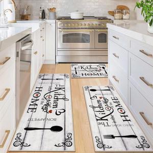 Vaukki Boho Kitchen Rug Sets 3 Pieces, Washable Kitchen Mats for Floor, Non Slip Soft Kitchen Area Rug Floor Mat for Kitchen, Laundry Room and Hallway (Log, 20''x32''+20''x47''+20''x59'')