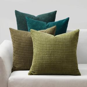 Topfinel Throw Pillows Covers for Couch Living Room Decor-Green Christmas Holiday 4 Pack Toss Cushion Case-Vintage Fluffy Large Bedroom Shams 18x18 Inch Set of 4,(45cm)