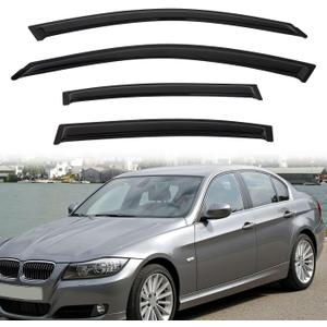4pcs Out-Channel Smoke Tint Rain Guard compatible with 2006-2011 BMW E90 3-Series 4-Door Sedan M3 323 325 328 330 335 i xdrive xi d Tape-On Vent Deflector Window Visors Car Accessories