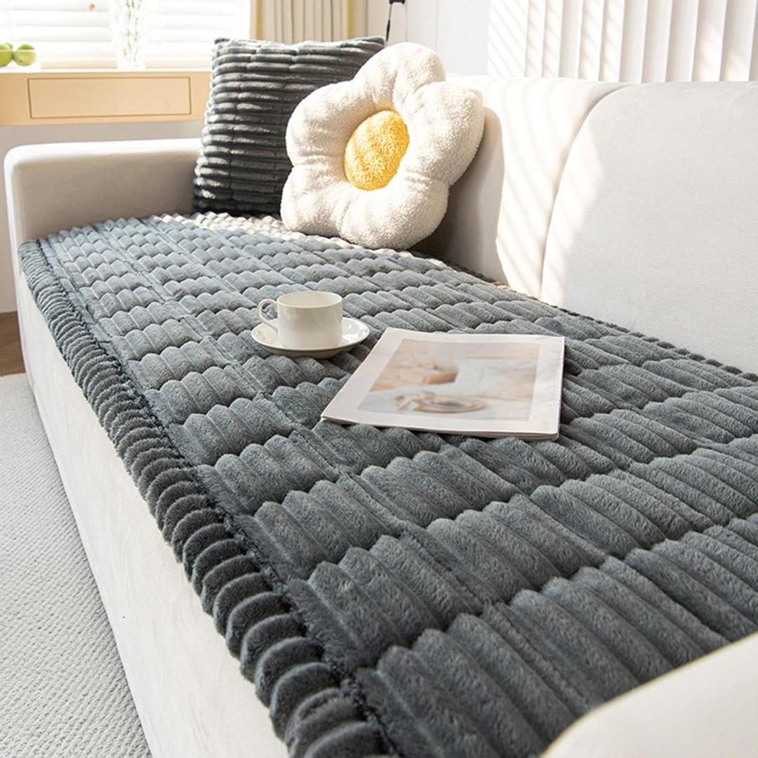 Couch Cover Sofa,Non-Slip Sofa Protector with Ultra-Soft Quilted Fabric,Washable Cushion Cover for 3 Cushion Couch,Sofa Pad Blanket Furniture for Living Room Or Bedroom(Dark Gray,28x60 in)