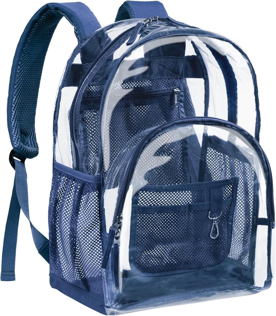 PACKISM Clear Backpack - 17 inch Heavy Duty Clear Backpacks for School, Large Transparent Bookbag for Students (Age 12+) (1-3, Navy Blue 17)