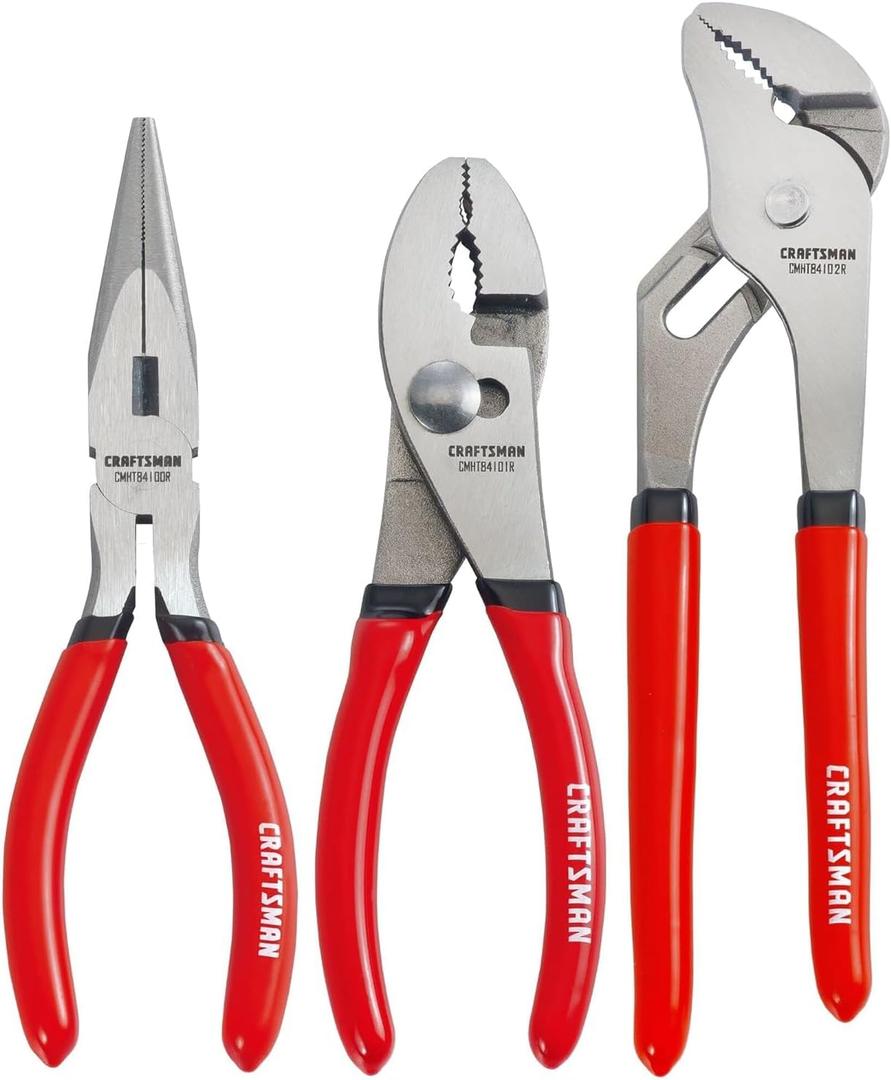 CRAFTSMAN Pliers Set, 3 Piece Set, Long Nose, Slip Joint, 8 Inch Groove (CMHT84103R)