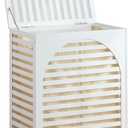 Laundry Hamper with Lid, Bamboo Clothes Laundry Basket with Handles, Removable 2-Section Liner bag, Hampers for Bedroom Aesthetic, Large Storage for Bath Towel, Sheets or Toys, Home (White)