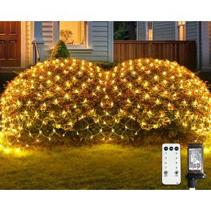 JMEXSUSS Outdoor Net Lights Waterproof, 12ft x 5ft Plug in with 8 Modes Remoter, 360 LED Net Lights for Bush Patio Christmas Tree Decor (Clear Wire, Warm White)