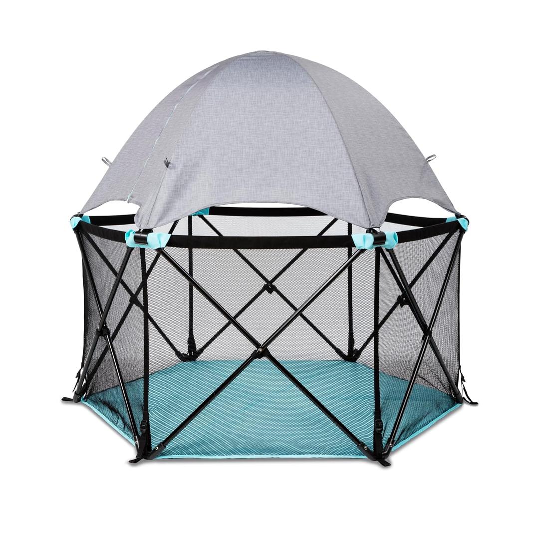 Summer Infant Pop N Play Deluxe Ultimate Playard, Aqua Splash - Full Coverage Indoor/Outdoor Portable Play Pen with Fast, Easy and Compact Fold