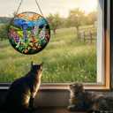 Stained Glass Suncatcher,Wildflower Stained Glass Window Hanging, Mountain Landscape Sun Catcher, Stained Glass Art, Floral Window Decor Gifts (9.8 in, Colorful Flowers)