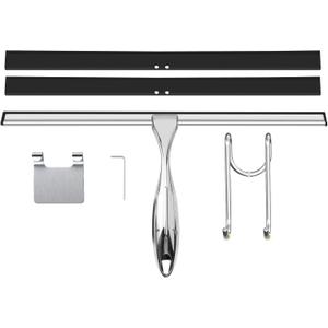TOOVEM 14 Inch Shower Squeegee for Glass Doors, Window, Bathroom, Car Windshield, Shower Cleaning Tools with S Hook, Square Sticky Hook (Silver)