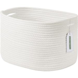 Cotton Rope Storage Basket, 15x10x9 Inches, Woven Basket for Shelves, Clothes, Toys, Towels, Books, and Laundry, Durable and Stylish, White (1 Pack)