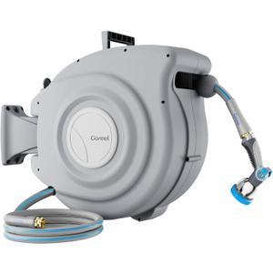 Retractable Garden Hose Reel 1/2 in x 100 ft Heavy Duty Automatic Water Hose Reel with 10-Function Sprayer Nozzle Kink-Free Auto Rewind Any-Length Lock 180 Swivel UV Resistant - Light Gray