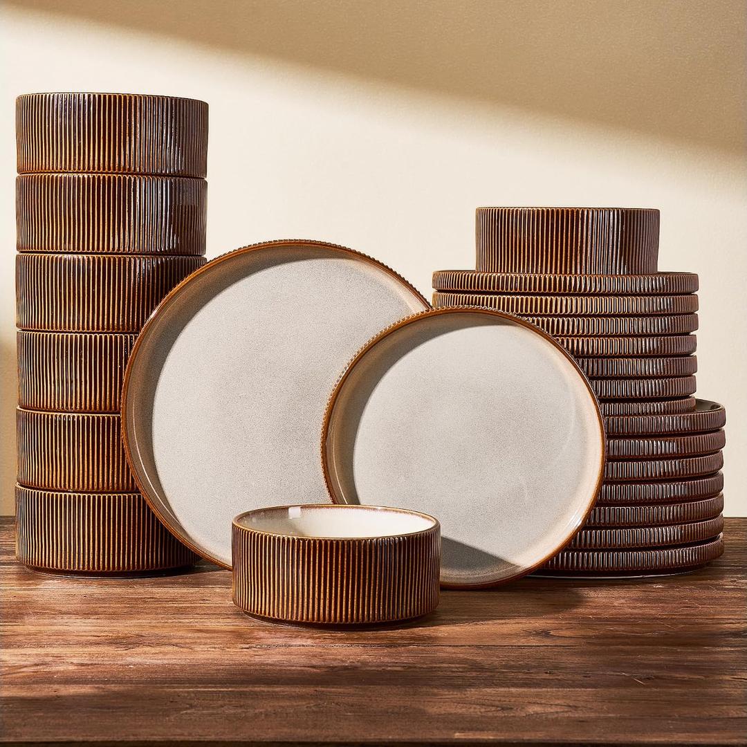Stoneware Dinnerware Sets, Reactive Glaze Dishes Set for 8