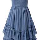 Sunny Spirit Girls Summer Dress for Tween Girl Teen Kids Sundress Maxi Boho Smocked Flowy 2-Way Layered Skirt 5-14 Years (Blue)