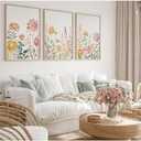 Watercolor Wildflower Wall Art Decor Colorful Flower Pictures Canvas Floral Botanical Wall Art Vintage Prints Poster Floral Painting Artwork for Living Room Bedroom 24x36 Inch Unframed Set of 3