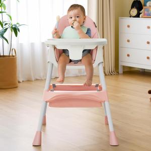 HARPPA 6-in-1 Convertible Baby High Chair for Toddlers, Foldable Highchair with Removable Tray for Eating & Playing, Adjustable 5-Point Safety Harness, Toddler High Chair with PU Cushion, Pink